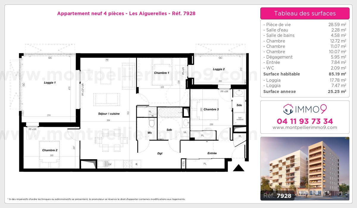 Plan et surfaces, Programme neuf Montpellier : Aiguerelles Référence n° 7928