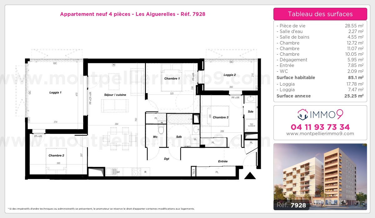 Plan et surfaces, Programme neuf Montpellier : Aiguerelles Référence n° 7928