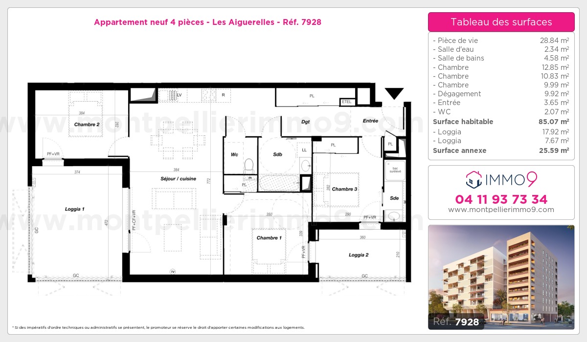 Plan et surfaces, Programme neuf Montpellier : Aiguerelles Référence n° 7928