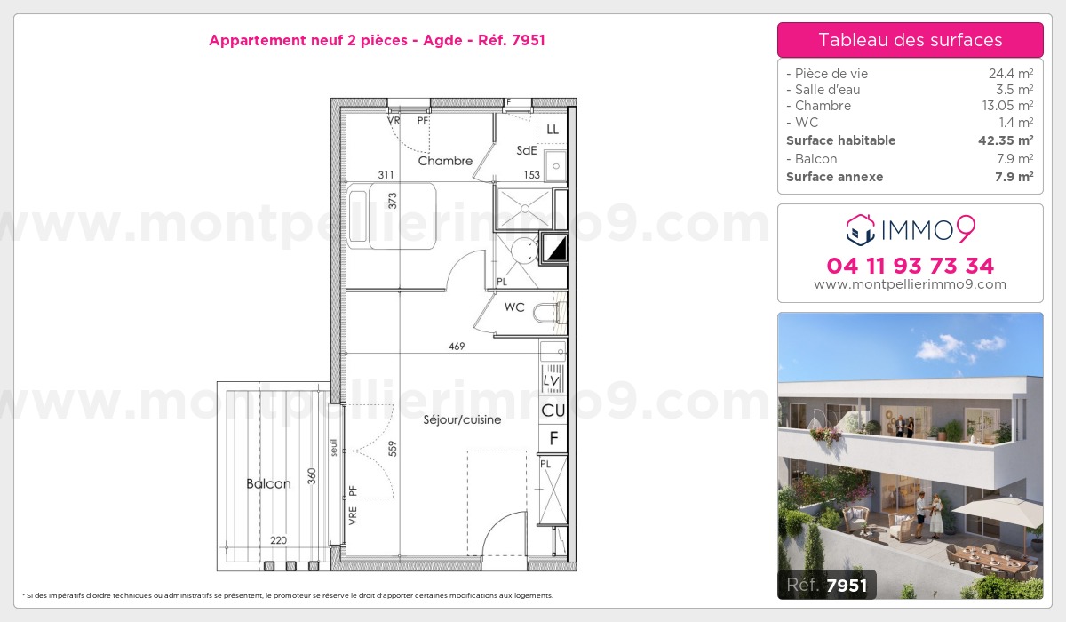 Plan et surfaces, Programme neuf Agde Référence n° 7951