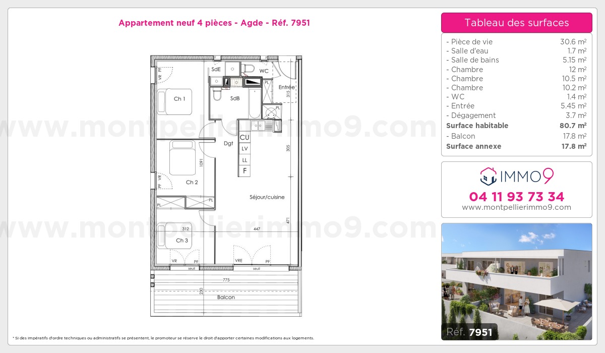 Plan et surfaces, Programme neuf Agde Référence n° 7951