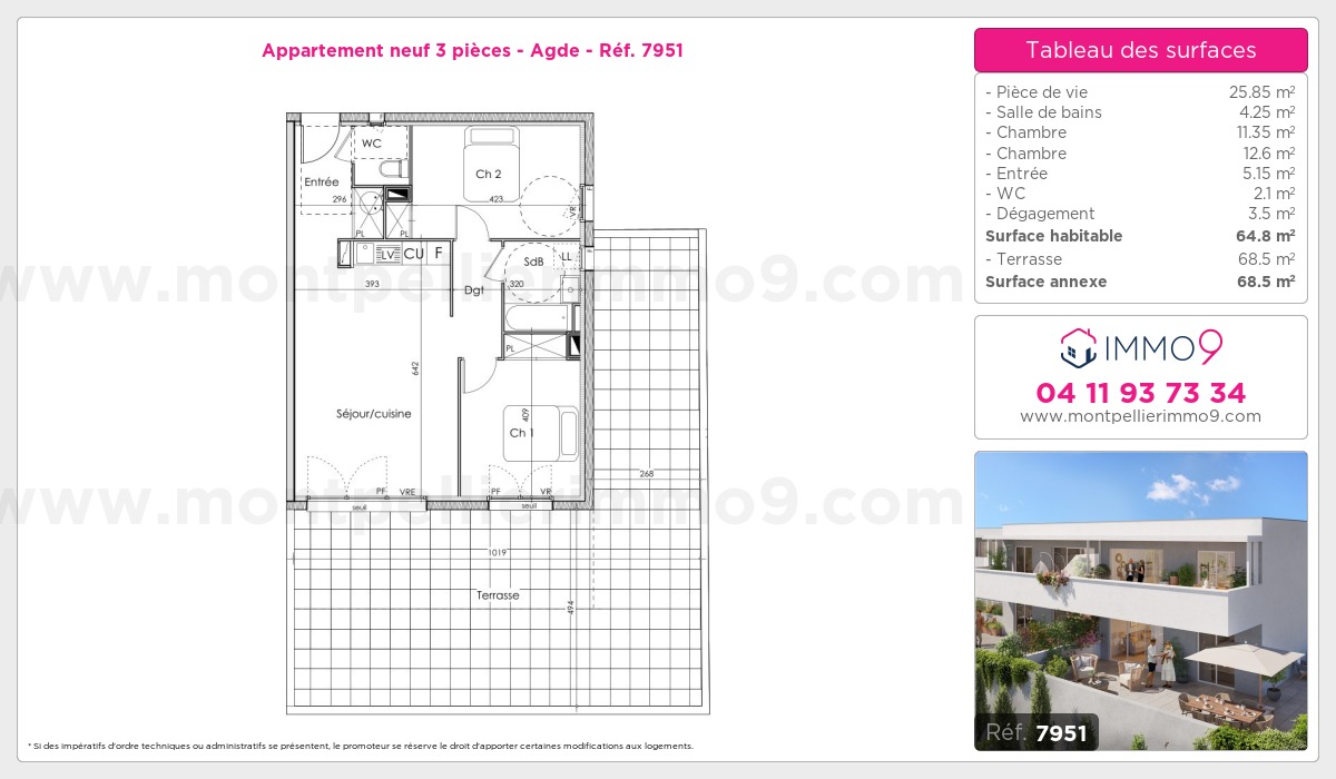 Plan et surfaces, Programme neuf Agde Référence n° 7951