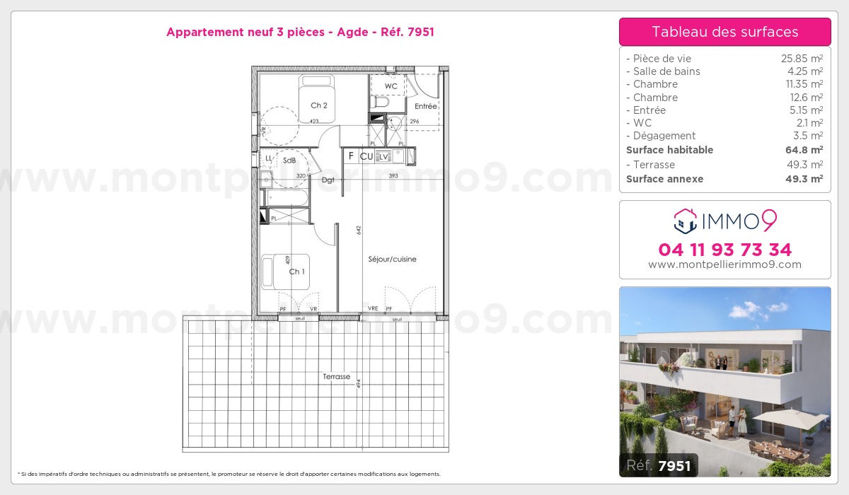 Plan et surfaces, Programme neuf Agde Référence n° 7951