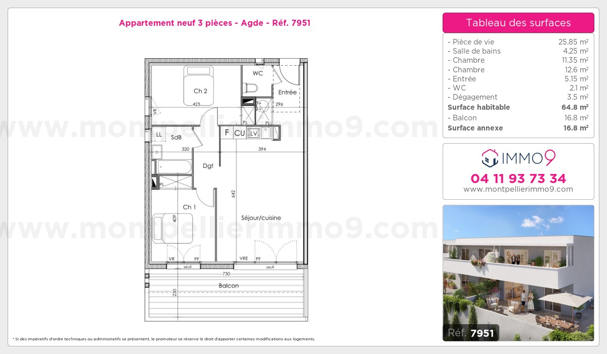 Plan et surfaces, Programme neuf Agde Référence n° 7951