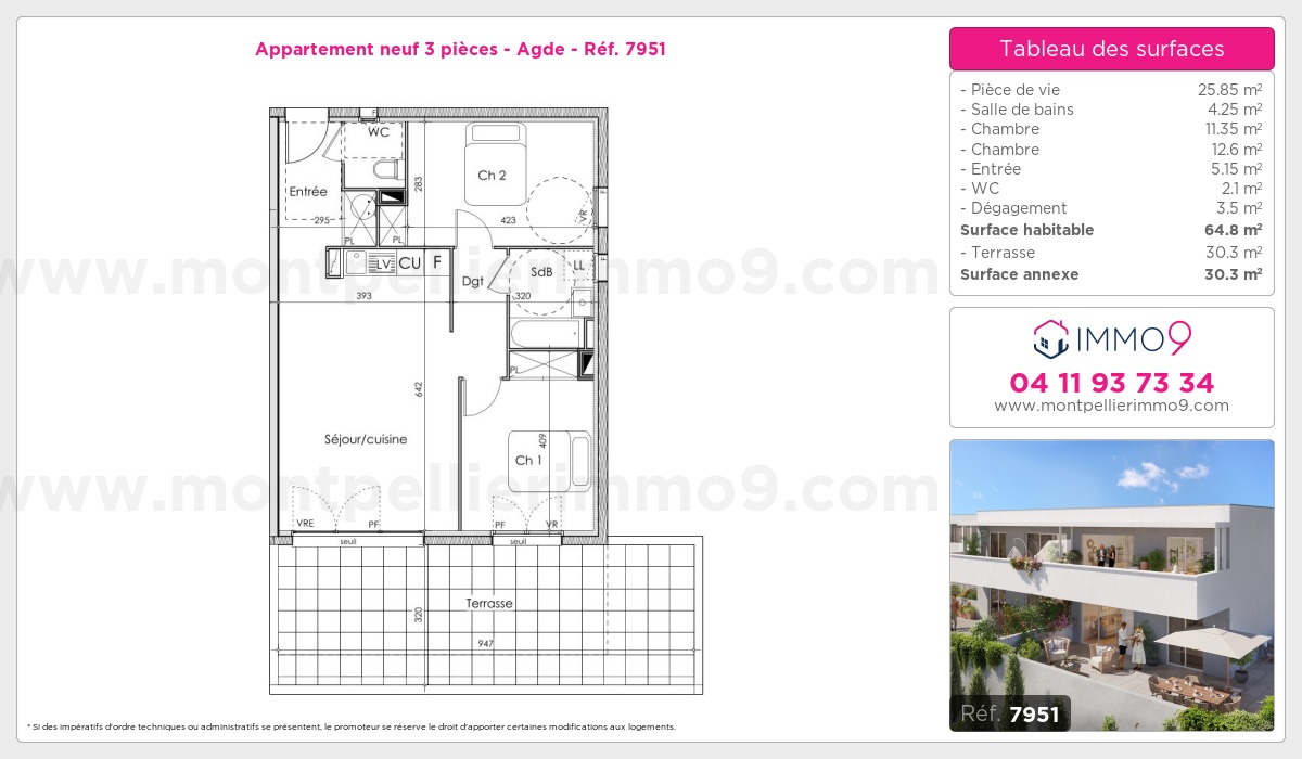 Plan et surfaces, Programme neuf Agde Référence n° 7951