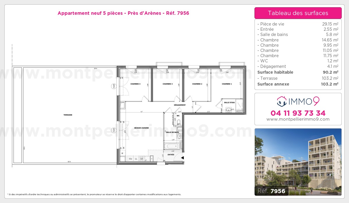 Plan et surfaces, Programme neuf Montpellier : Près d'Arènes Référence n° 7956