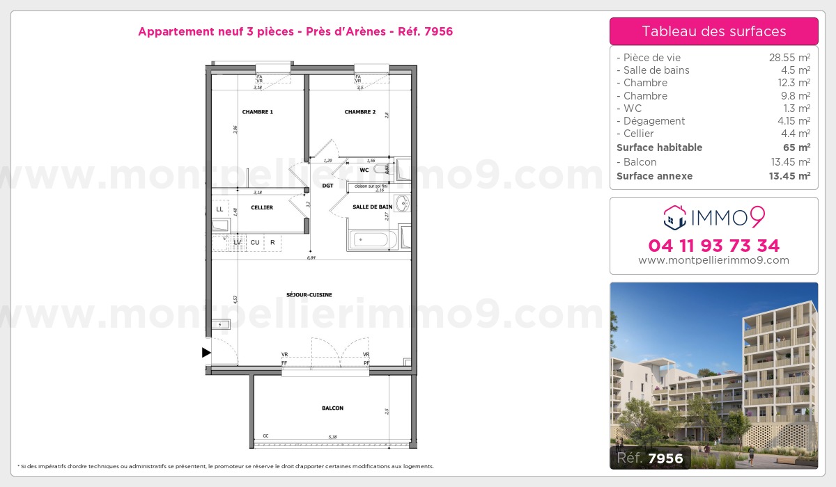Plan et surfaces, Programme neuf Montpellier : Près d'Arènes Référence n° 7956