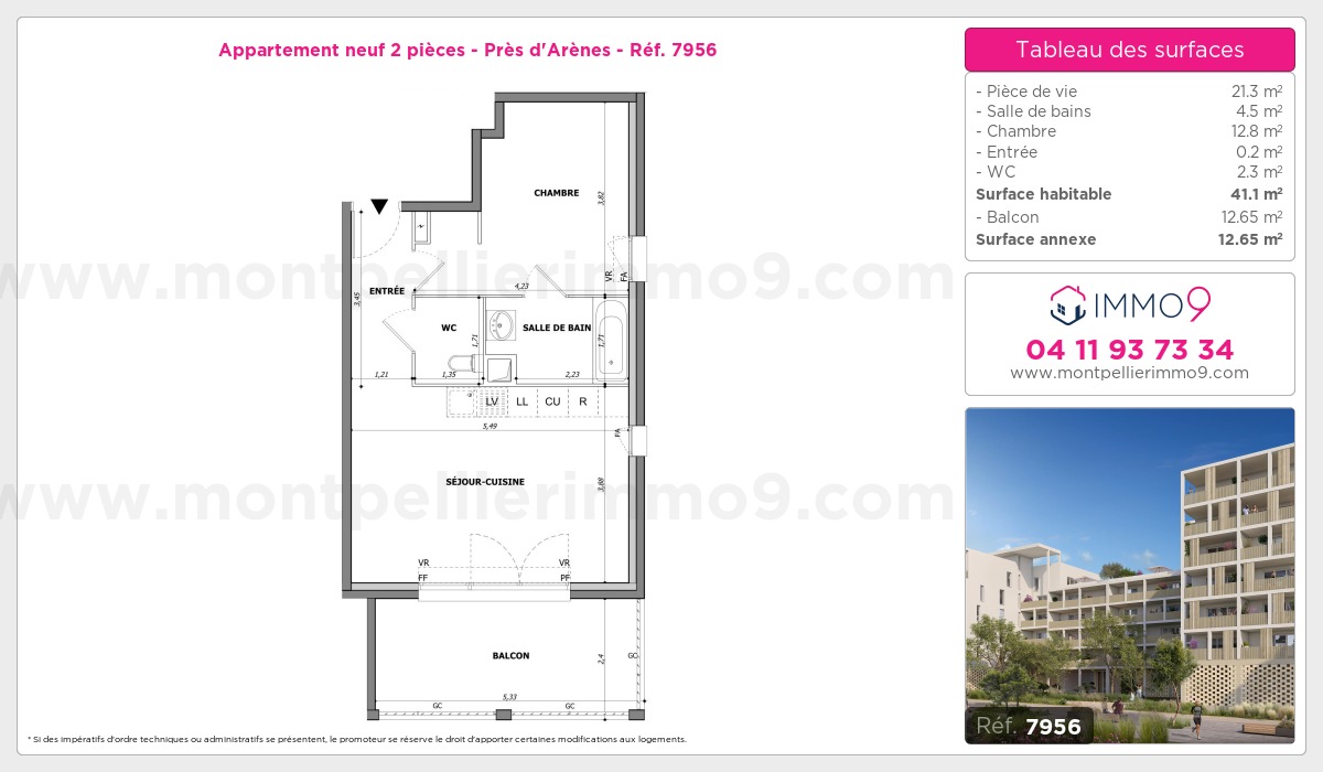 Plan et surfaces, Programme neuf Montpellier : Près d'Arènes Référence n° 7956