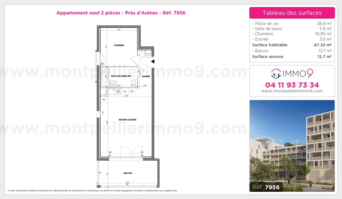 Plan et surfaces, Programme neuf Montpellier : Près d'Arènes Référence n° 7956