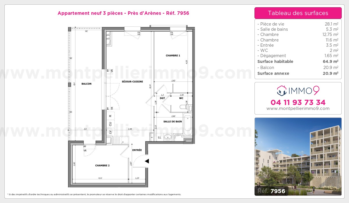 Plan et surfaces, Programme neuf Montpellier : Près d'Arènes Référence n° 7956