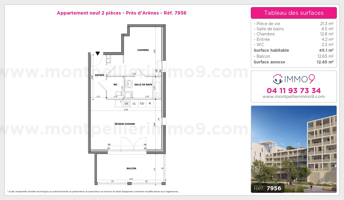 Plan et surfaces, Programme neuf Montpellier : Près d'Arènes Référence n° 7956