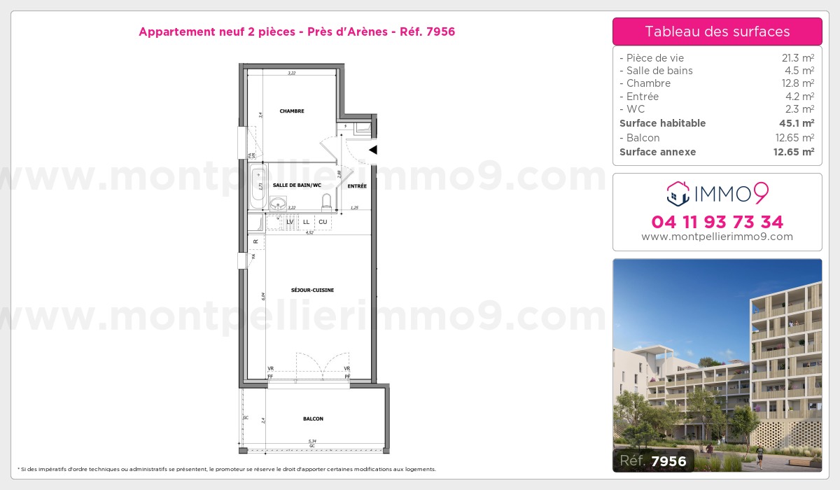 Plan et surfaces, Programme neuf Montpellier : Près d'Arènes Référence n° 7956