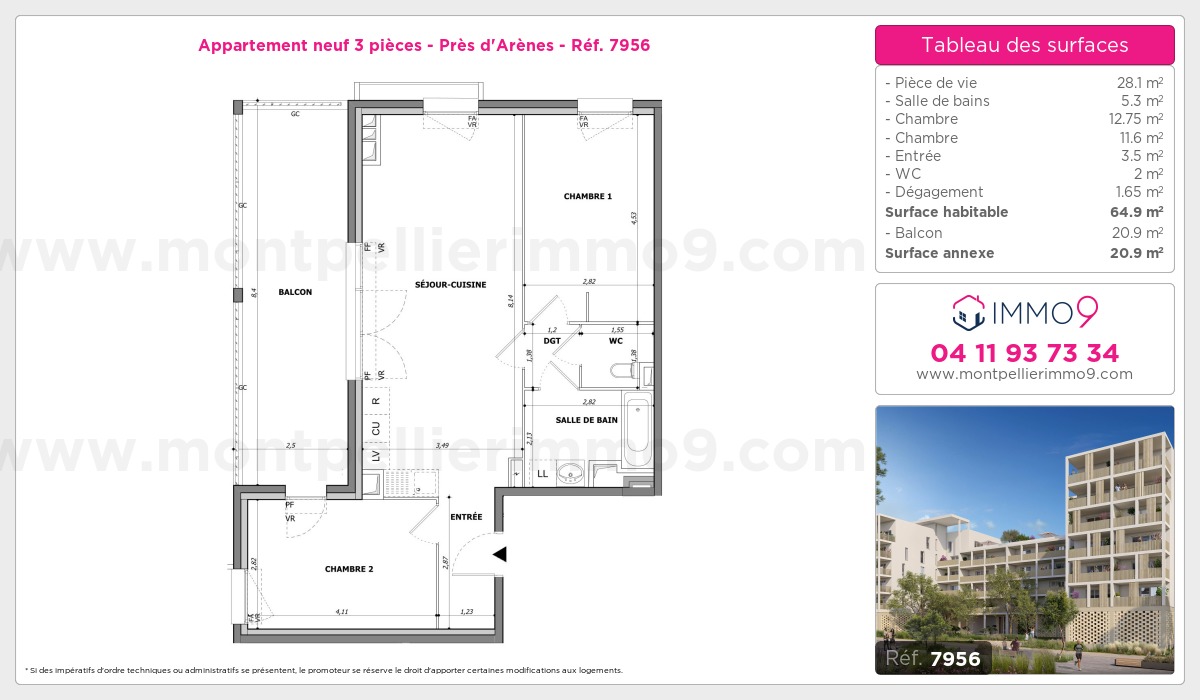 Plan et surfaces, Programme neuf Montpellier : Près d'Arènes Référence n° 7956