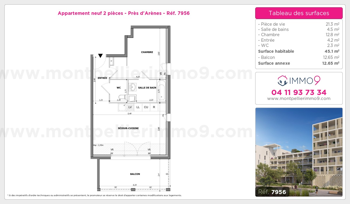 Plan et surfaces, Programme neuf Montpellier : Près d'Arènes Référence n° 7956