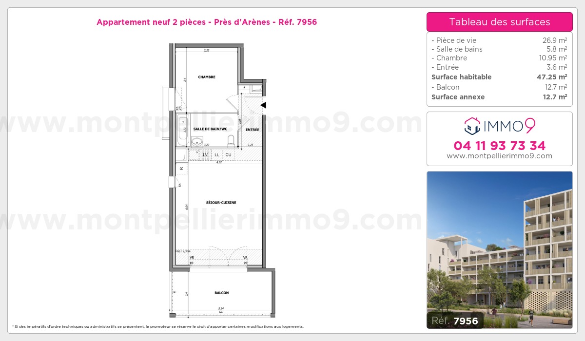 Plan et surfaces, Programme neuf Montpellier : Près d'Arènes Référence n° 7956
