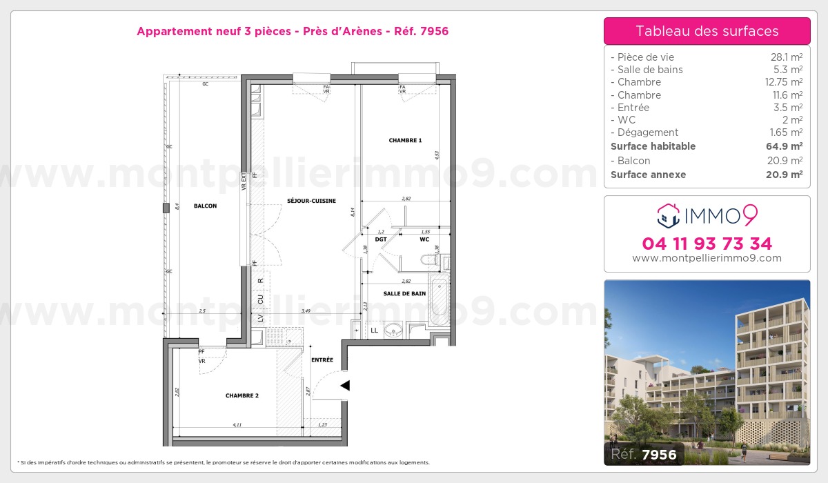 Plan et surfaces, Programme neuf Montpellier : Près d'Arènes Référence n° 7956
