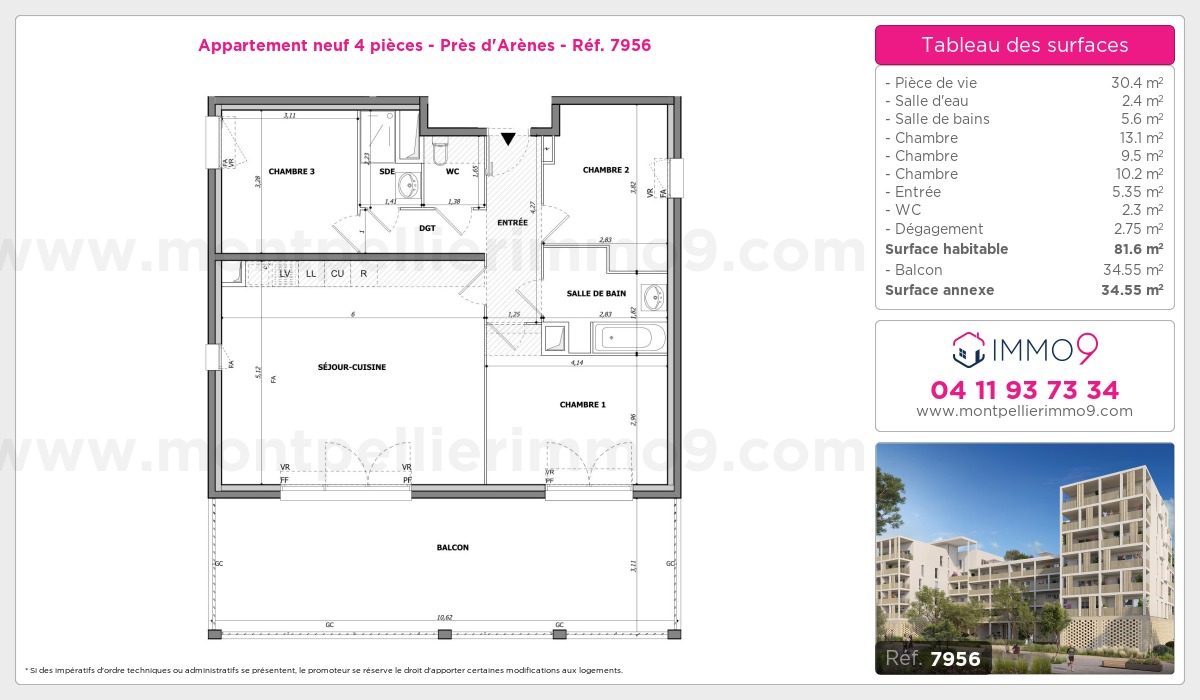 Plan et surfaces, Programme neuf Montpellier : Près d'Arènes Référence n° 7956