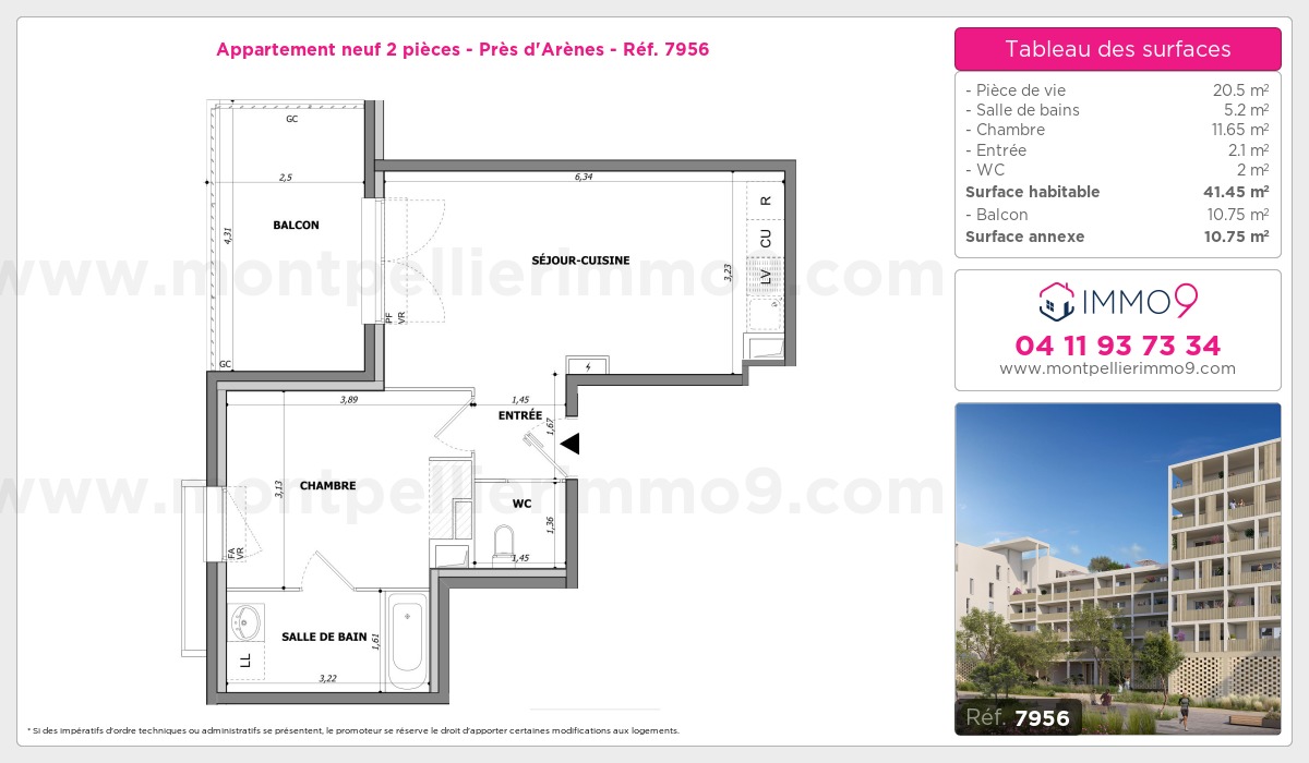 Plan et surfaces, Programme neuf Montpellier : Près d'Arènes Référence n° 7956