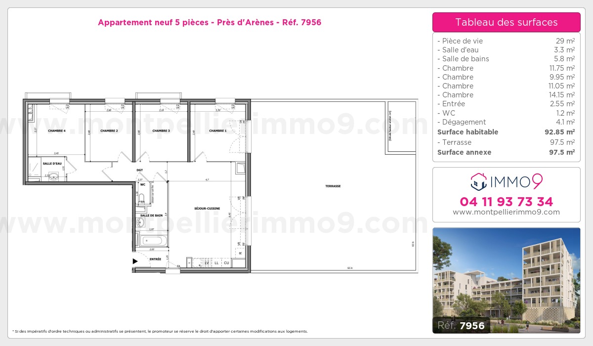 Plan et surfaces, Programme neuf Montpellier : Près d'Arènes Référence n° 7956
