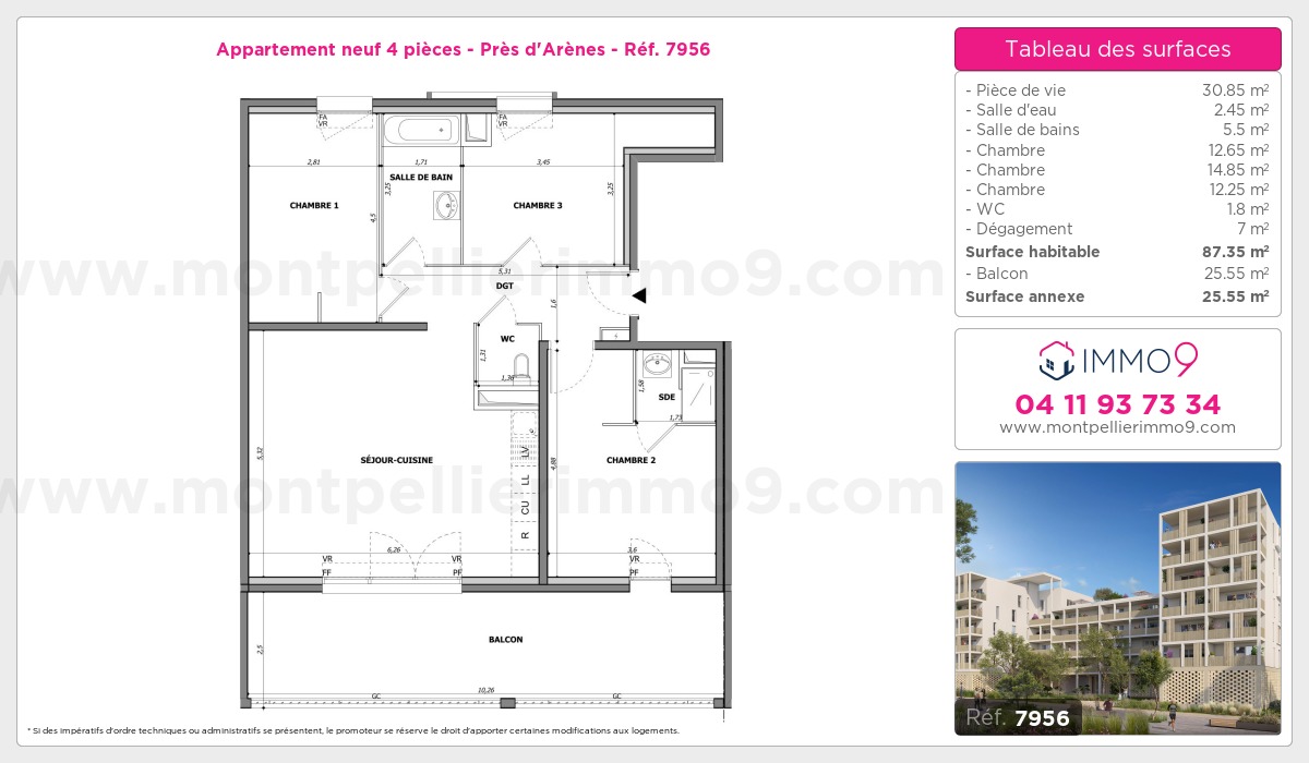 Plan et surfaces, Programme neuf Montpellier : Près d'Arènes Référence n° 7956