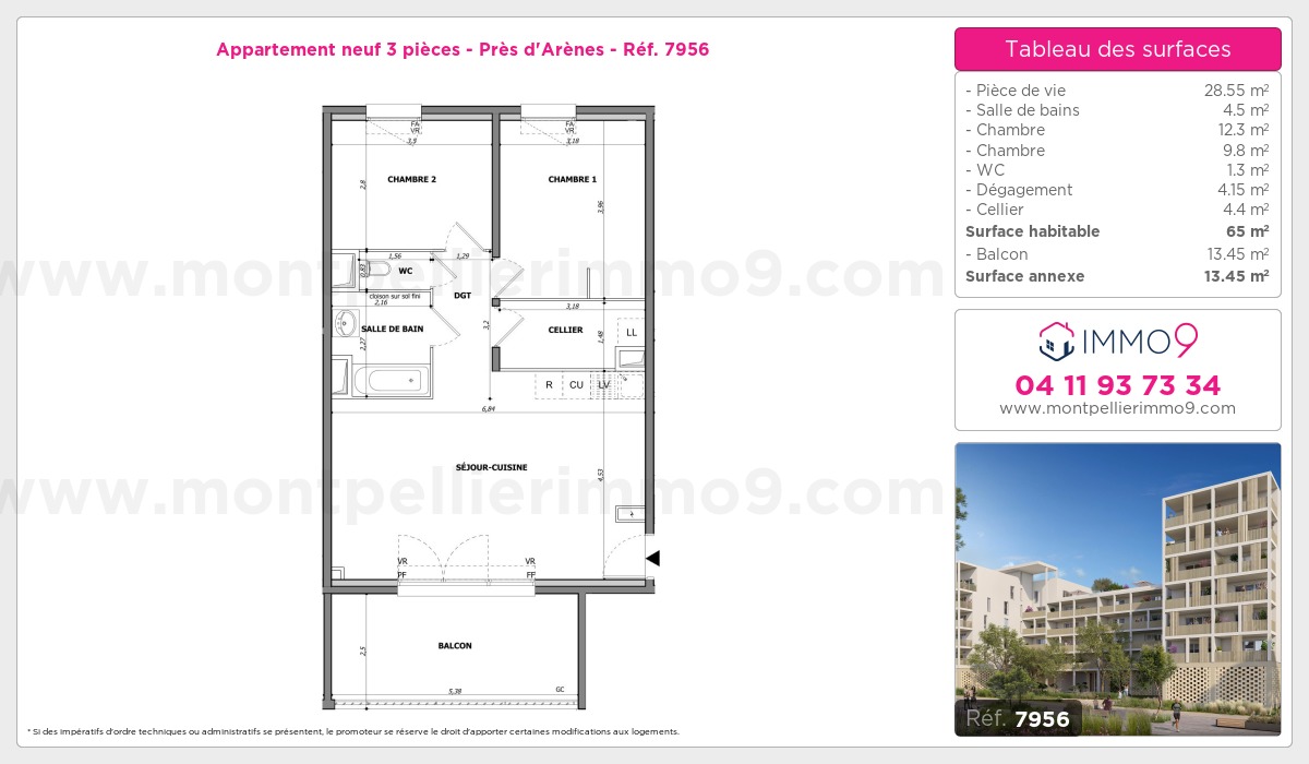 Plan et surfaces, Programme neuf Montpellier : Près d'Arènes Référence n° 7956