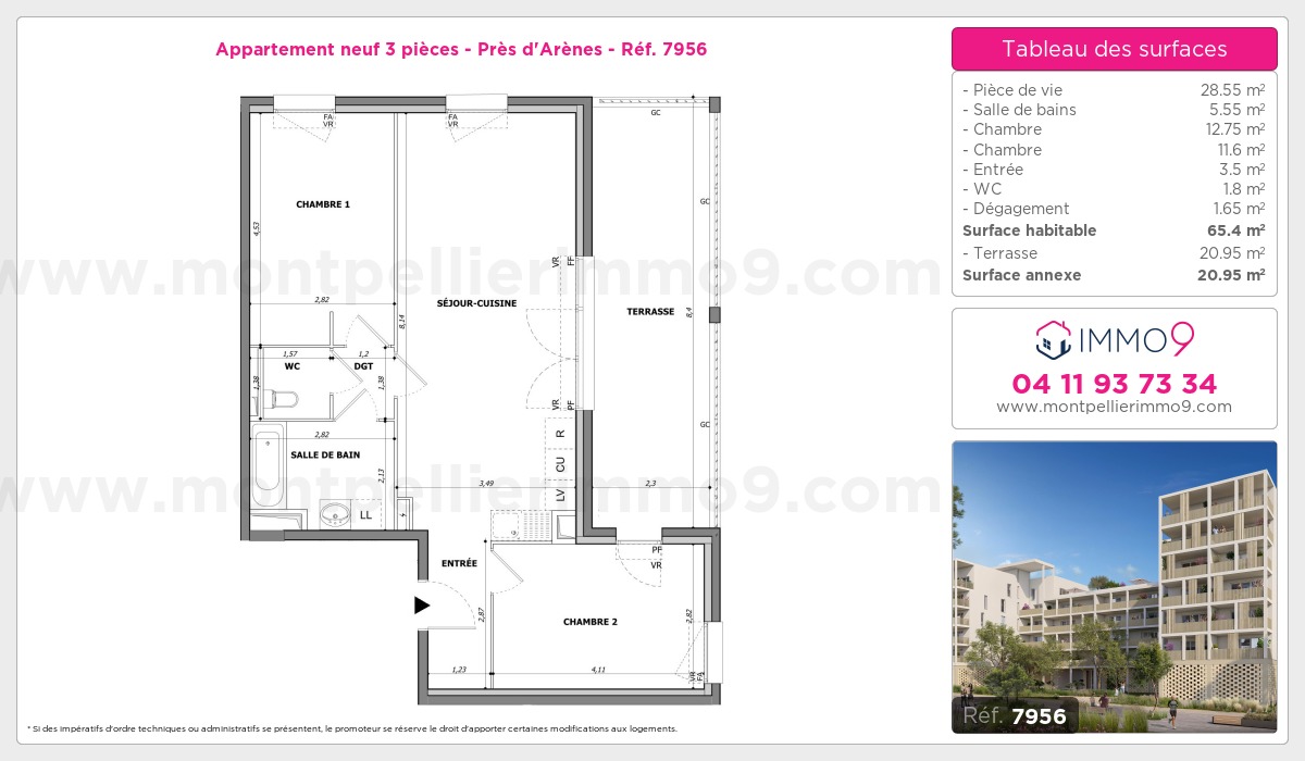 Plan et surfaces, Programme neuf Montpellier : Près d'Arènes Référence n° 7956