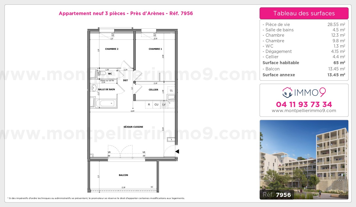 Plan et surfaces, Programme neuf Montpellier : Près d'Arènes Référence n° 7956