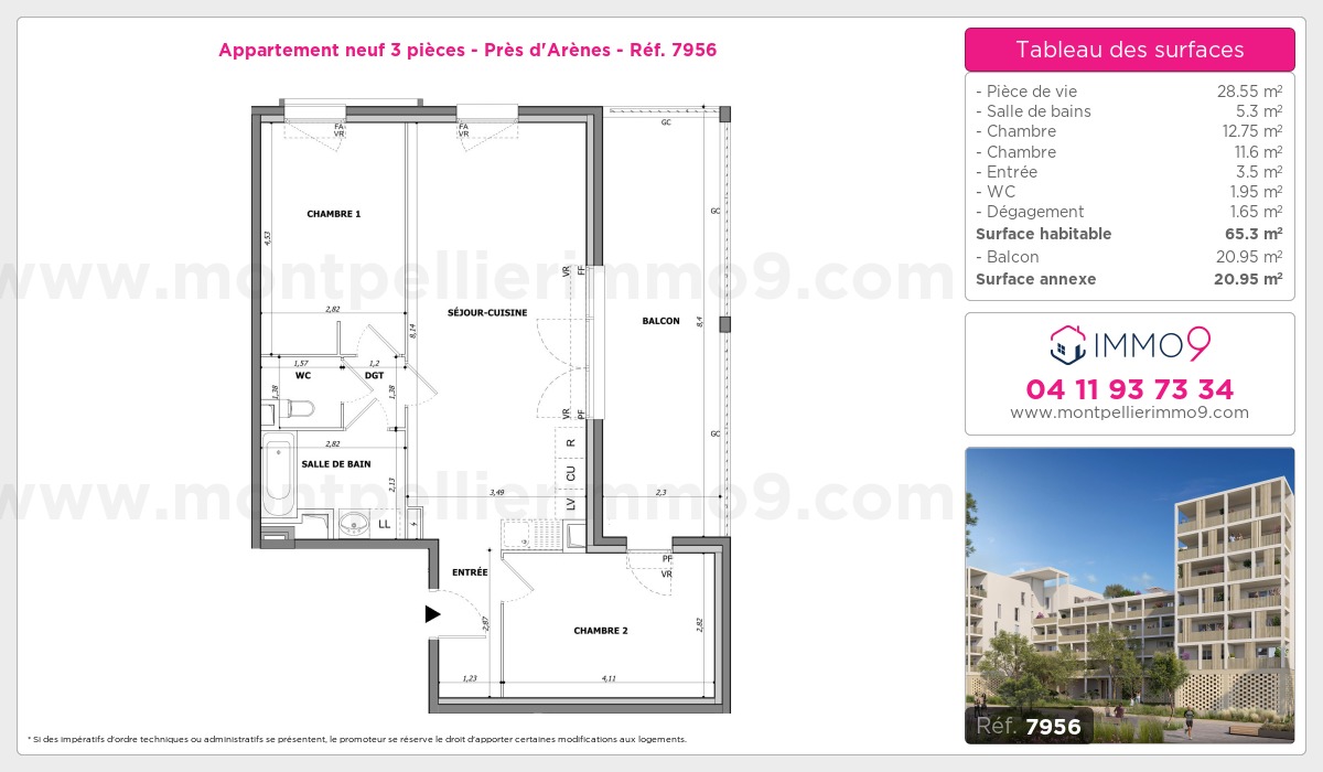 Plan et surfaces, Programme neuf Montpellier : Près d'Arènes Référence n° 7956