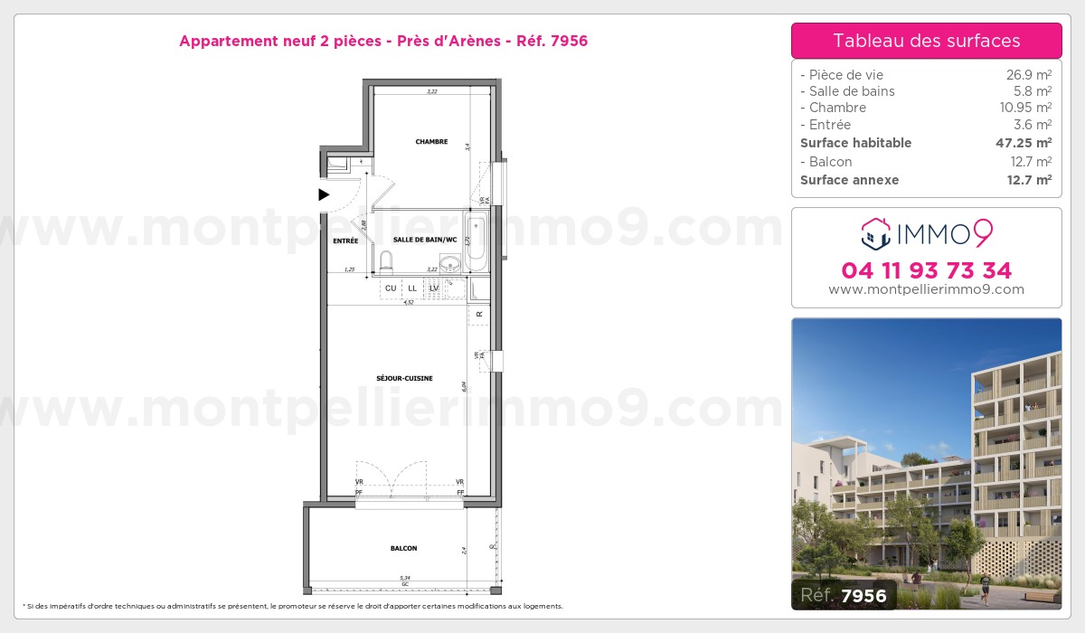 Plan et surfaces, Programme neuf Montpellier : Près d'Arènes Référence n° 7956