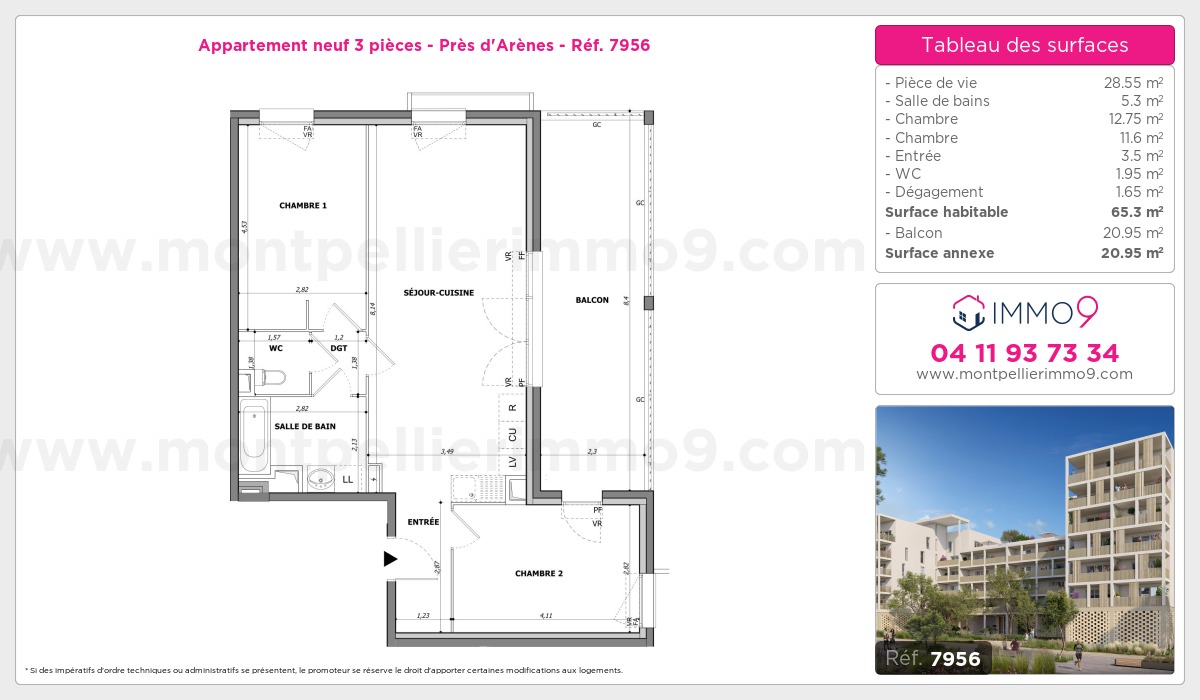 Plan et surfaces, Programme neuf Montpellier : Près d'Arènes Référence n° 7956