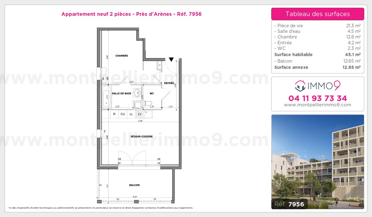 Plan et surfaces, Programme neuf Montpellier : Près d'Arènes Référence n° 7956