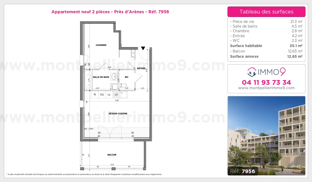 Plan et surfaces, Programme neuf Montpellier : Près d'Arènes Référence n° 7956