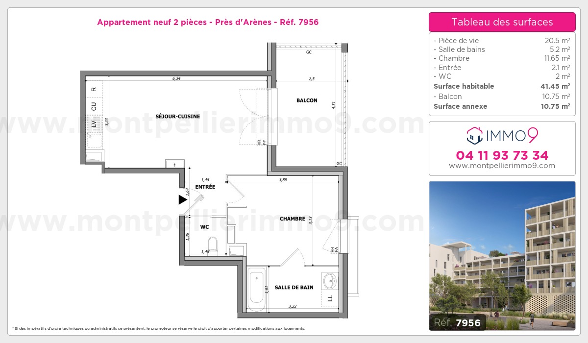 Plan et surfaces, Programme neuf Montpellier : Près d'Arènes Référence n° 7956