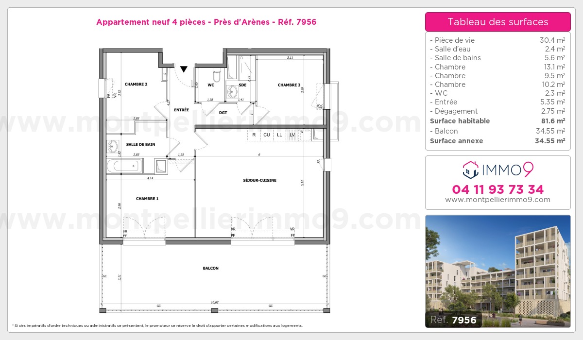 Plan et surfaces, Programme neuf Montpellier : Près d'Arènes Référence n° 7956