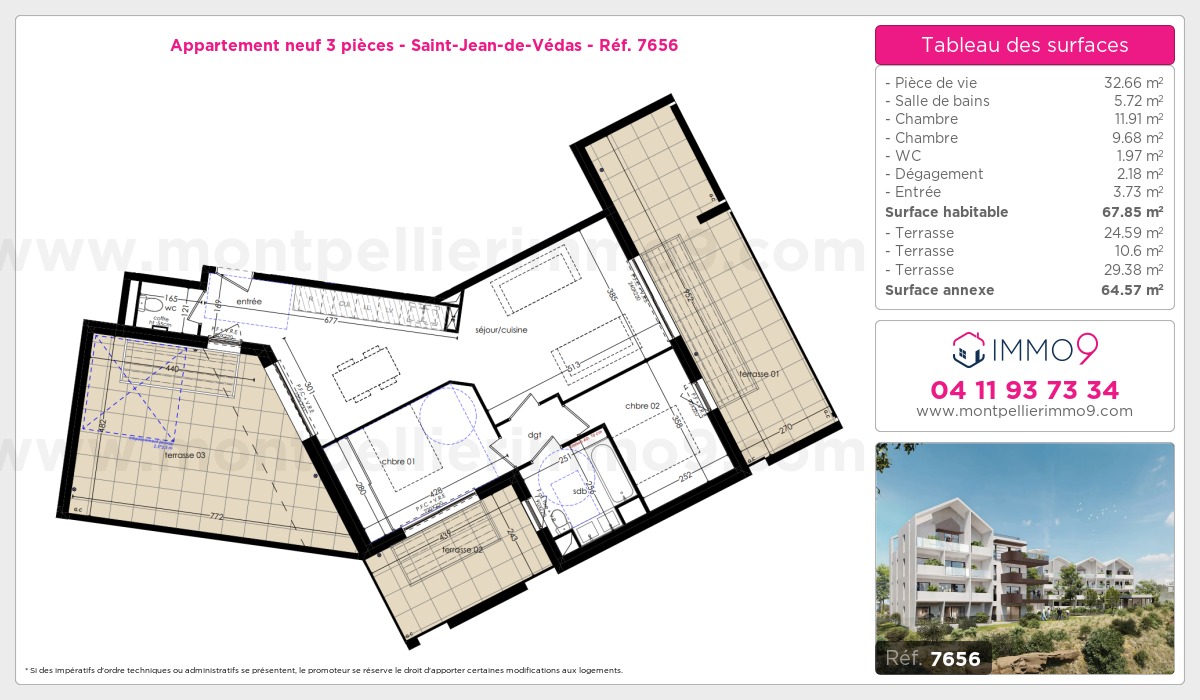 Plan et surfaces, Programme neuf Saint-Jean-de-Védas Référence n° 7656