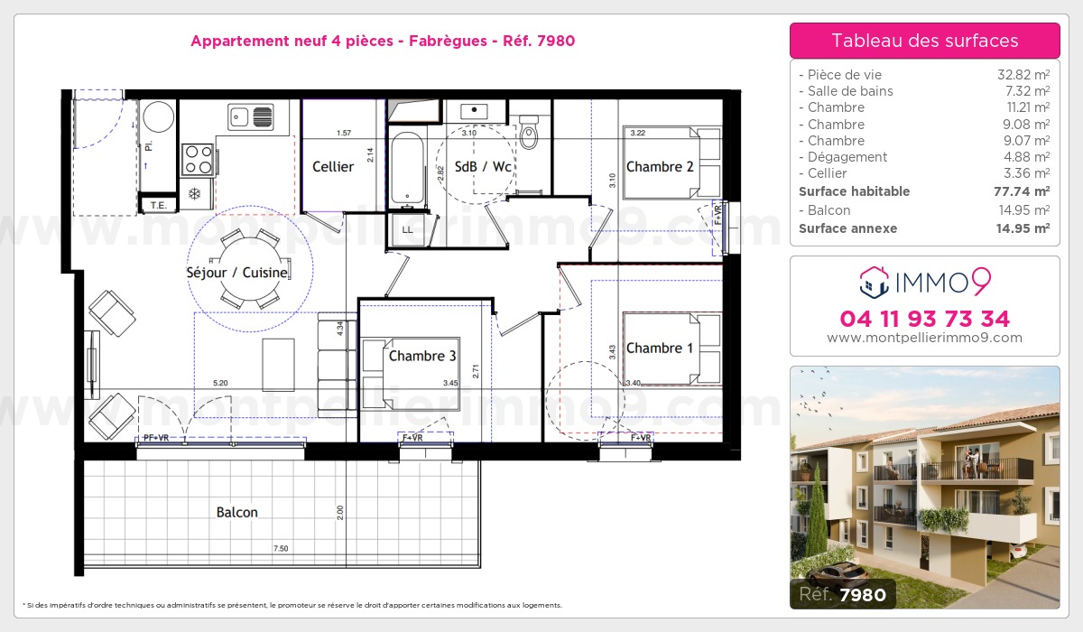 Plan et surfaces, Programme neuf Fabrègues Référence n° 7980