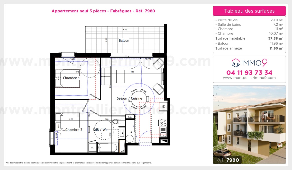 Plan et surfaces, Programme neuf Fabrègues Référence n° 7980