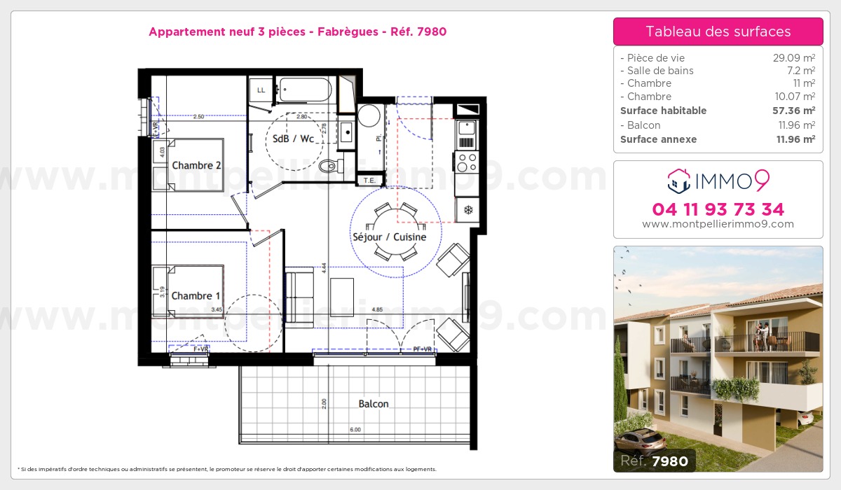 Plan et surfaces, Programme neuf Fabrègues Référence n° 7980