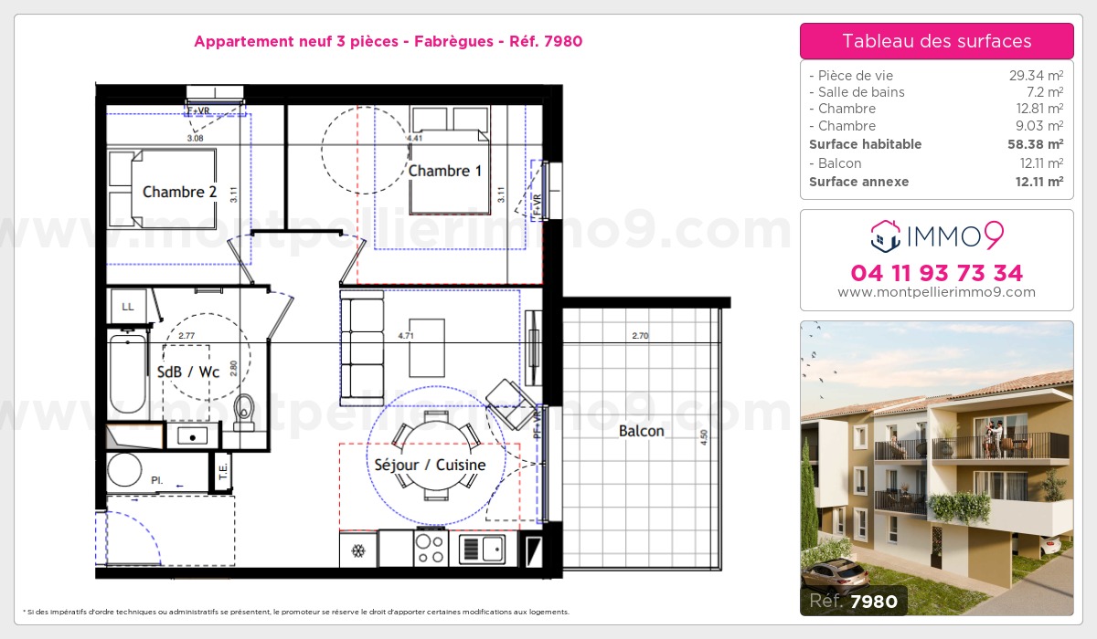 Plan et surfaces, Programme neuf Fabrègues Référence n° 7980