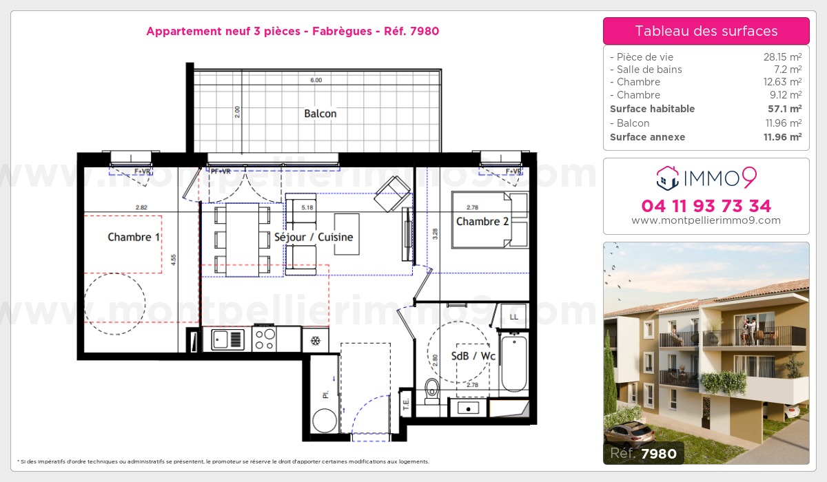 Plan et surfaces, Programme neuf Fabrègues Référence n° 7980