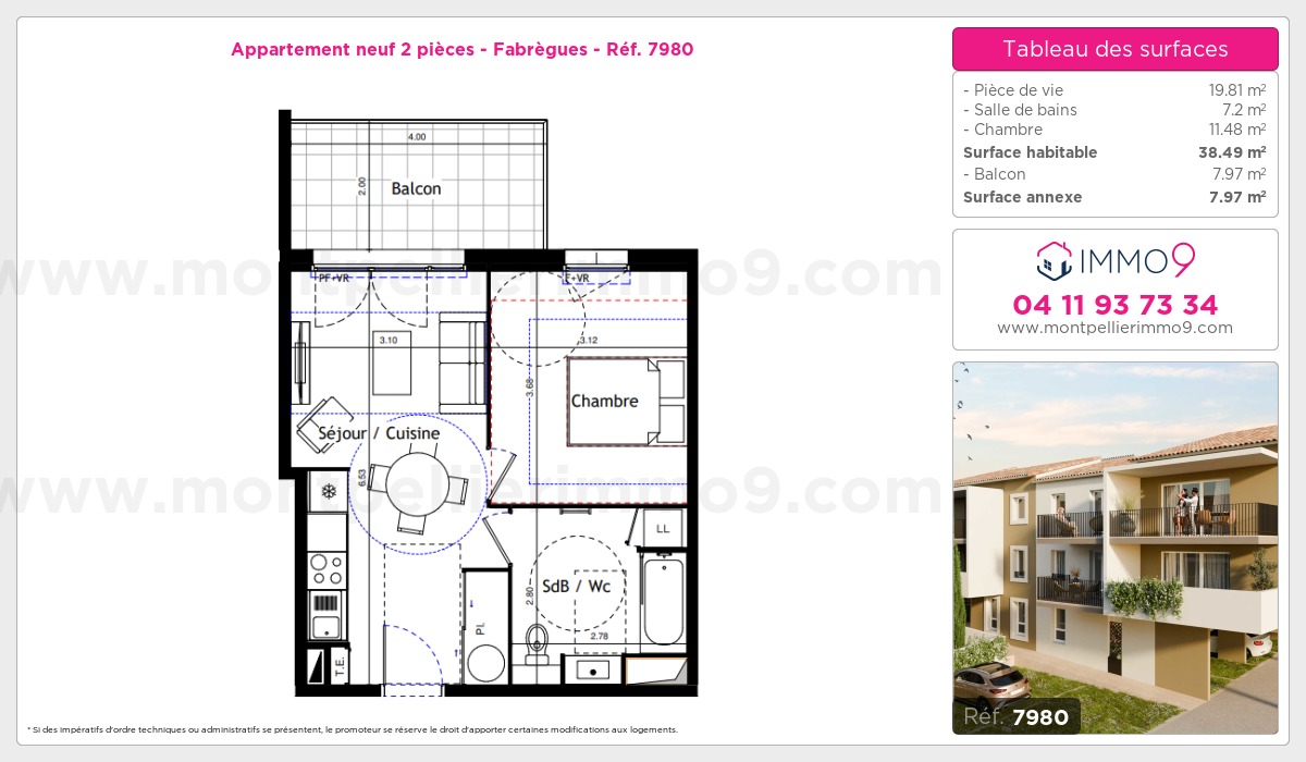 Plan et surfaces, Programme neuf Fabrègues Référence n° 7980