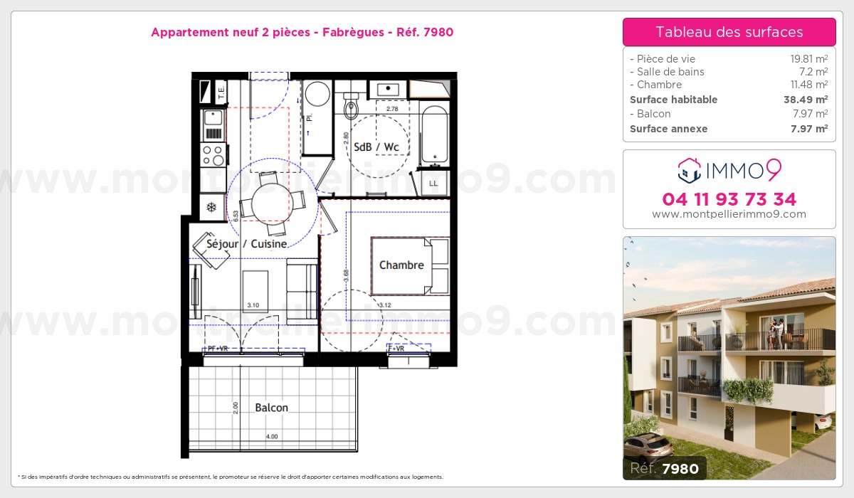 Plan et surfaces, Programme neuf Fabrègues Référence n° 7980