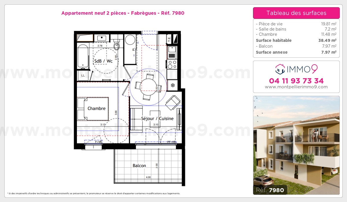 Plan et surfaces, Programme neuf Fabrègues Référence n° 7980