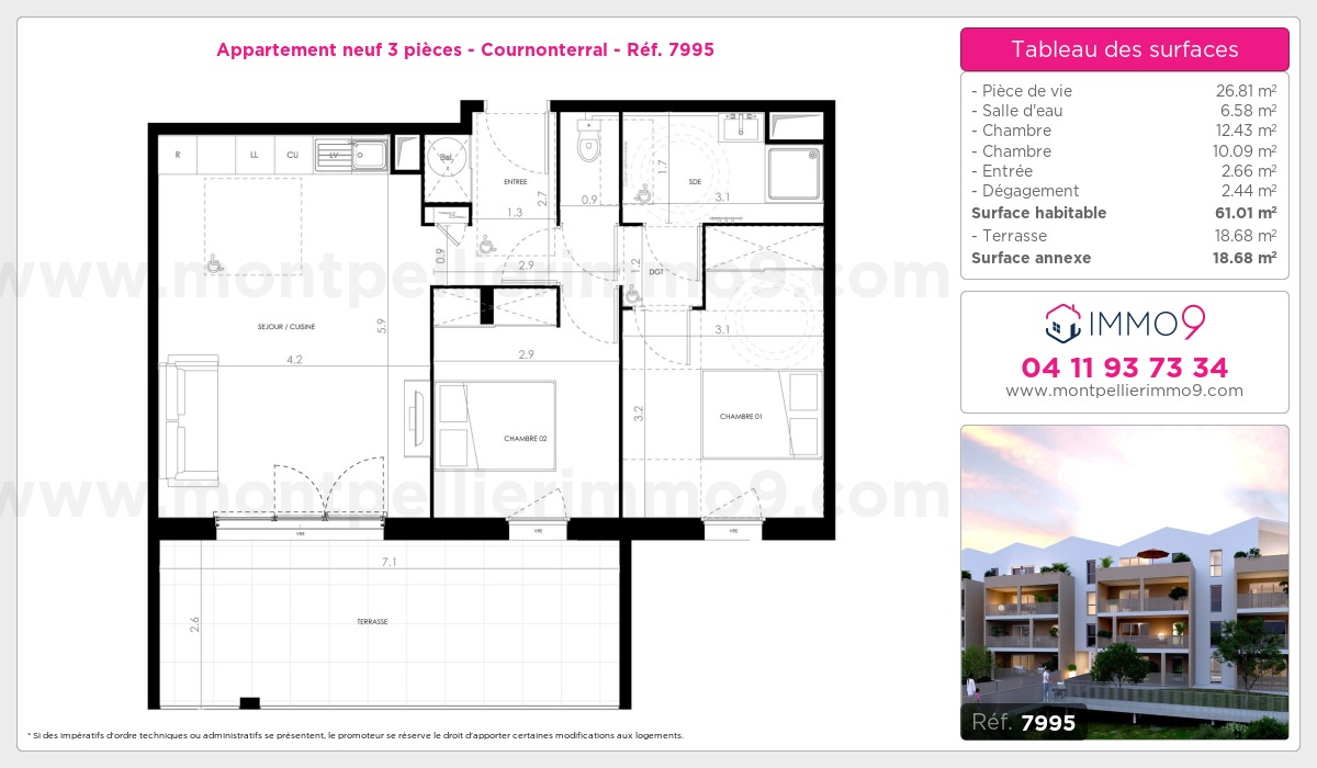 Plan et surfaces, Programme neuf Cournonterral Référence n° 7995