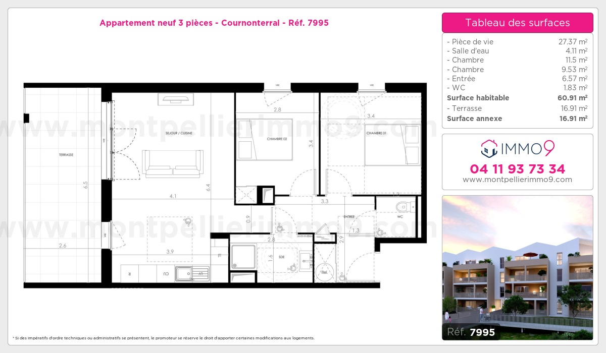 Plan et surfaces, Programme neuf Cournonterral Référence n° 7995