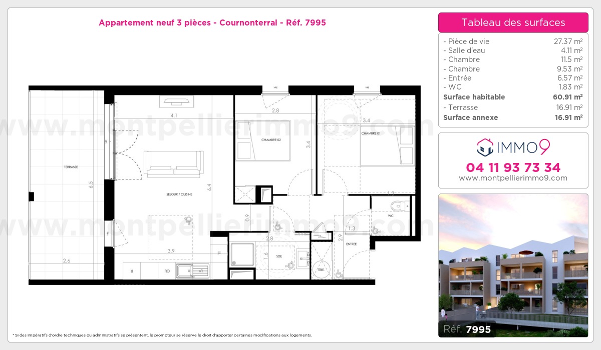 Plan et surfaces, Programme neuf Cournonterral Référence n° 7995