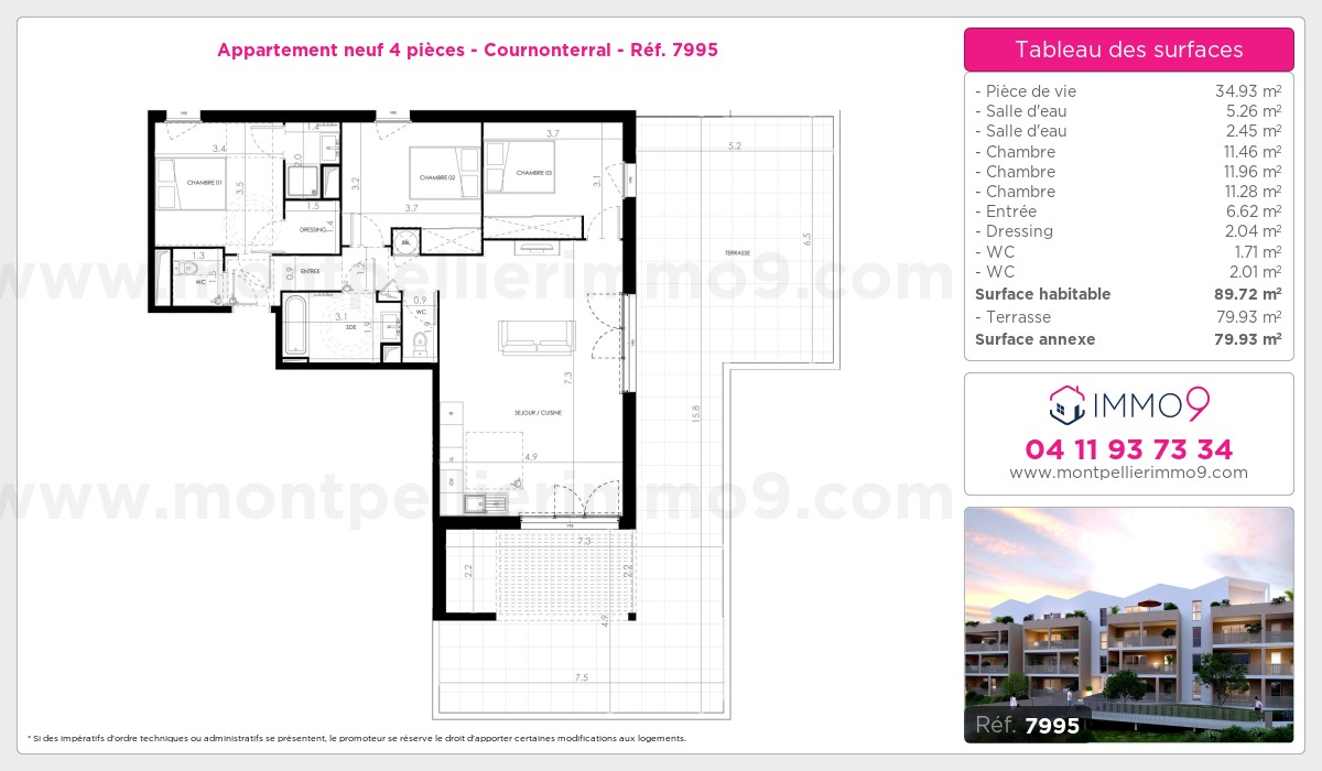 Plan et surfaces, Programme neuf Cournonterral Référence n° 7995