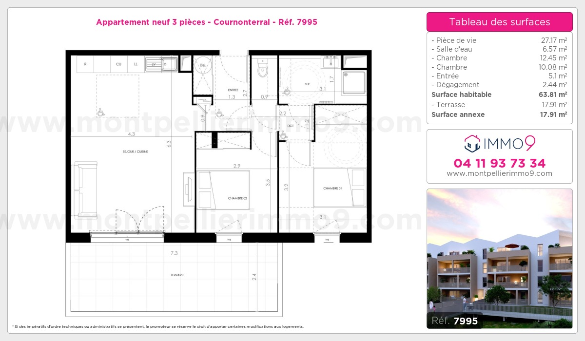 Plan et surfaces, Programme neuf Cournonterral Référence n° 7995