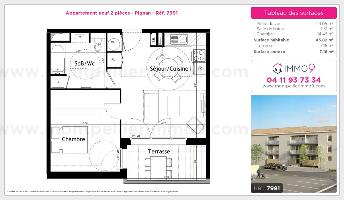 Plan et surfaces, Programme neuf Pignan Référence n° 7991