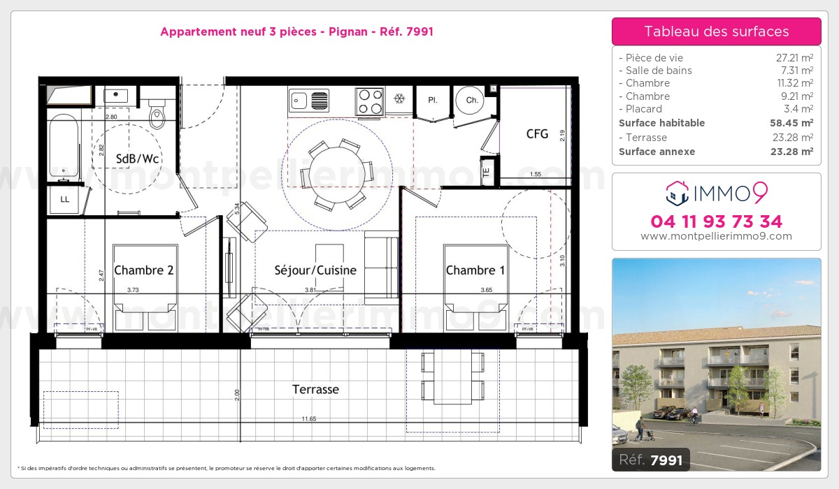Plan et surfaces, Programme neuf Pignan Référence n° 7991